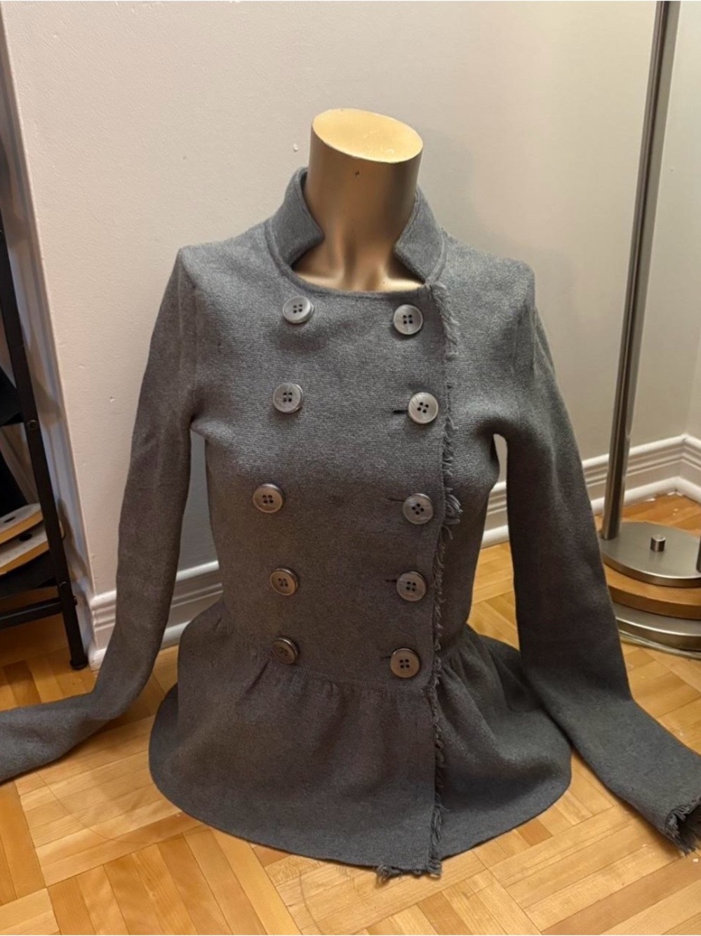 INC International Concepts Gray Double-Breasted Peplum Coat